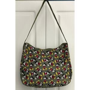 Disney Olive Green Nylon Ripstop Shoulder Bag w/All Over Mickey Mouse Pattern
